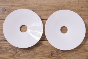 アンティーク照明　戦前　レトロな平笠シェードのペンダントライト2個セット(天井照明、吊り下げ照明、電笠)(R-046183)