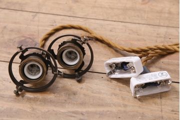 アンティーク照明　戦前　レトロな平笠シェードのペンダントライト2個セット(天井照明、吊り下げ照明、電笠)(R-046183)