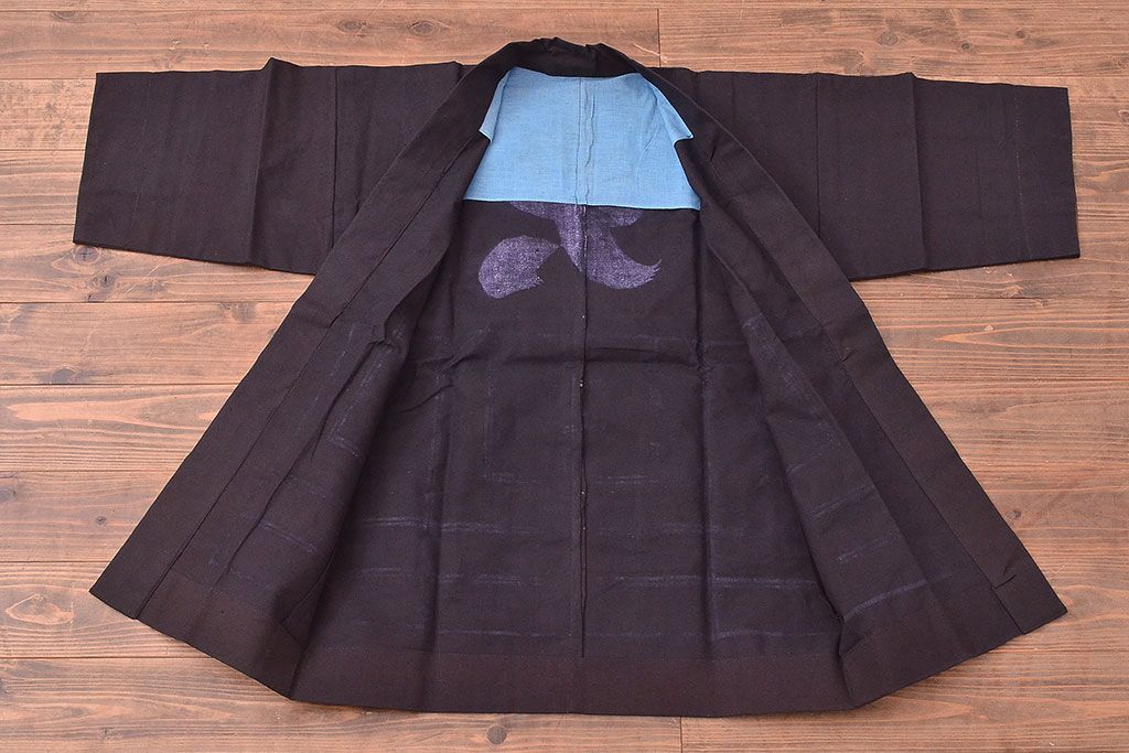 大正〜昭和初期　未使用　古い藍染木綿半纏(古布、呉服店) (R-046198)