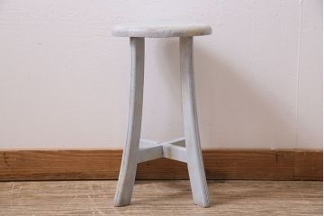 アンティーク家具　昭和初期　シャビーな風合いのペイントスツール(木製チェア、丸椅子)(R-046228)
