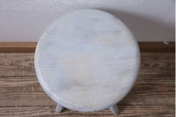 アンティーク家具　昭和初期　シャビーな風合いのペイントスツール(木製チェア、丸椅子)(R-046228)