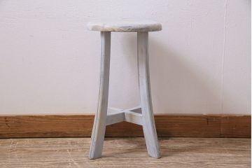 アンティーク家具　昭和初期　シャビーな風合いのペイントスツール(木製チェア、丸椅子)(R-046228)