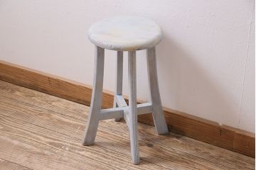 アンティーク家具　昭和初期　シャビーな風合いのペイントスツール(木製チェア、丸椅子)(R-046228)
