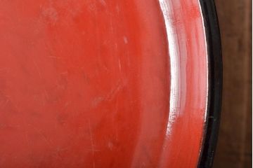 明治大正期　会津漆器　朱赤の漆塗りが美しい高台付き丸盆2点セット(丸膳、漆器)(R-046240)