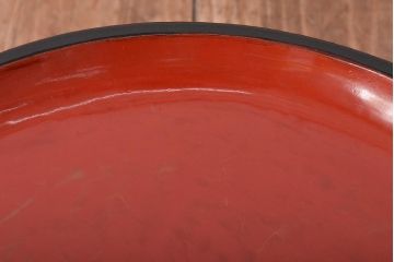 明治大正期　会津漆器　朱赤の漆塗りが美しい高台付き丸盆2点セット(丸膳、漆器)(R-046240)