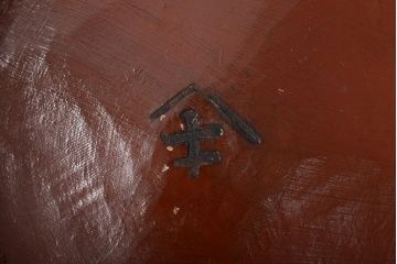 明治大正期　会津漆器　朱赤の漆塗りが美しい高台付き丸盆2点セット(丸膳、漆器)(R-046240)