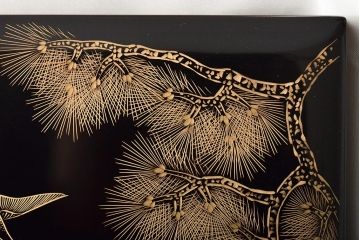 輪島塗　五島屋謹製　松に鶴　沈金蒔絵五段重箱(漆器)(R-046243)