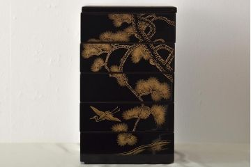 輪島塗　五島屋謹製　松に鶴　沈金蒔絵五段重箱(漆器)(R-046243)