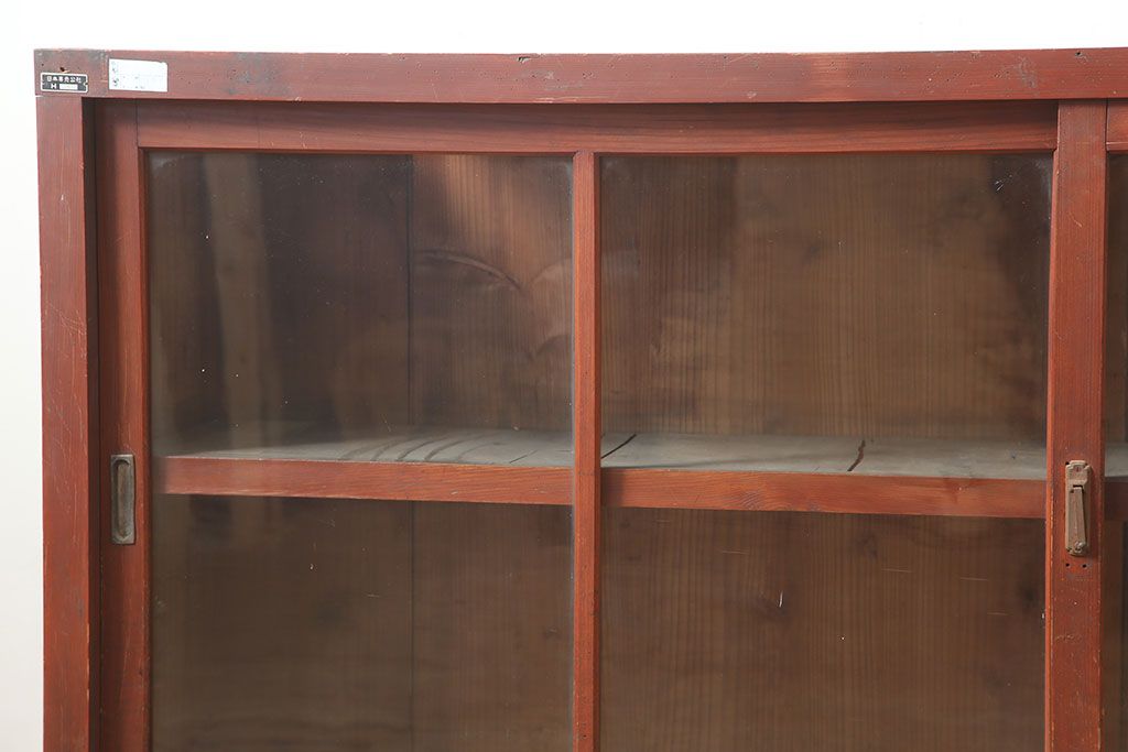 アンティーク家具　昭和初期　前面ヒノキ　赤みがかった木肌が美しい戸棚・上段(収納棚、キャビネット)(R-046256)