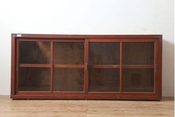 アンティーク家具　昭和初期　前面ヒノキ　赤みがかった木肌が美しい戸棚・上段(収納棚、キャビネット)(R-046256)