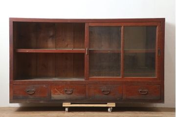 アンティーク家具　昭和初期　前面ヒノキ　赤みがかった木肌が美しい戸棚・下段(収納棚、キャビネット)(R-046257)