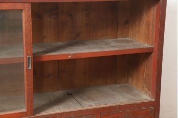 アンティーク家具　昭和初期　前面ヒノキ　赤みがかった木肌が美しい戸棚・下段(収納棚、キャビネット)(R-046257)