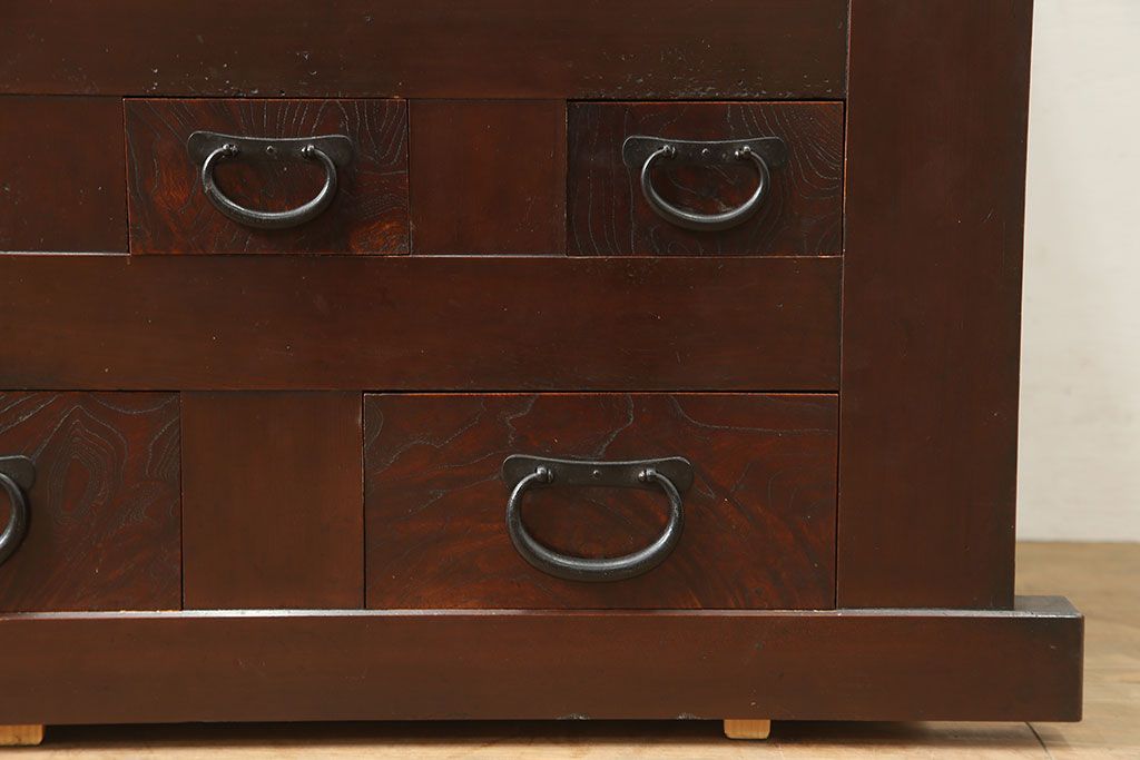 和製アンティーク　明治大正期　丸桟仕上げの気品溢れる近江水屋箪笥・重ね(重ね箪笥、収納棚)(R-046258)