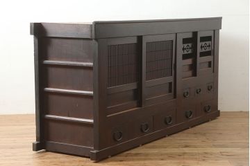 和製アンティーク　明治大正期　丸桟仕上げの気品溢れる近江水屋箪笥・重ね(重ね箪笥、収納棚)(R-046258)