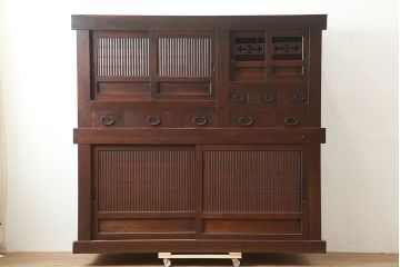 和製アンティーク　明治大正期　丸桟仕上げの気品溢れる近江水屋箪笥・重ね(重ね箪笥、収納棚)(R-046258)