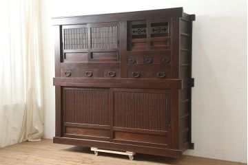 和製アンティーク　明治大正期　丸桟仕上げの気品溢れる近江水屋箪笥・重ね(重ね箪笥、収納棚)(R-046258)