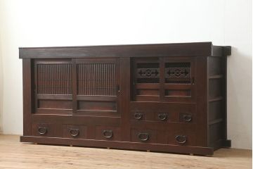 和製アンティーク　明治大正期　丸桟仕上げの気品溢れる近江水屋箪笥・上段(重ね箪笥、収納棚)(R-046259)