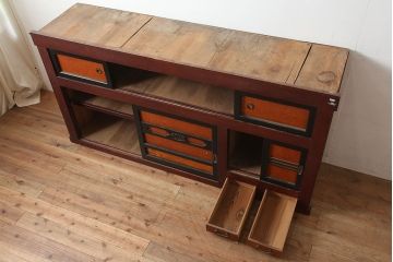 【簡易リペア限定品】和製アンティーク　昭和初期　純和風のお部屋にぴったりの水屋箪笥・上段(重ね箪笥、収納棚、戸棚、食器棚)(R-046268)