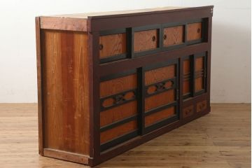 【簡易リペア限定品】和製アンティーク　昭和初期　純和風のお部屋にぴったりの水屋箪笥・上段(重ね箪笥、収納棚、戸棚、食器棚)(R-046268)