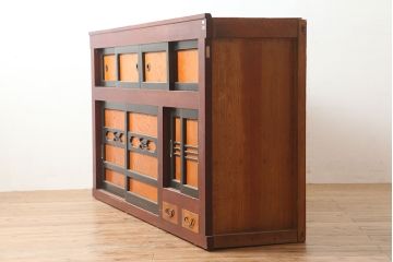 【簡易リペア限定品】和製アンティーク　昭和初期　純和風のお部屋にぴったりの水屋箪笥・上段(重ね箪笥、収納棚、戸棚、食器棚)(R-046268)