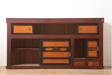 【簡易リペア限定品】和製アンティーク　昭和初期　純和風のお部屋にぴったりの水屋箪笥・上段(重ね箪笥、収納棚、戸棚、食器棚)(R-046268)