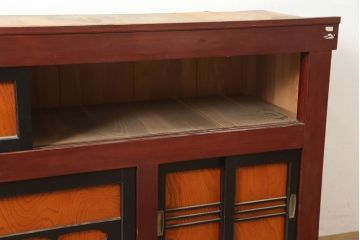 【簡易リペア限定品】和製アンティーク　昭和初期　純和風のお部屋にぴったりの水屋箪笥・上段(重ね箪笥、収納棚、戸棚、食器棚)(R-046268)