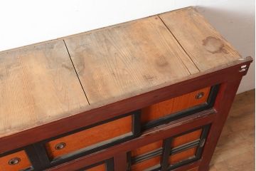 和製アンティーク　昭和初期　純和風のお部屋にぴったりの水屋箪笥・上段(重ね箪笥、収納棚、戸棚、食器棚)(R-046268)