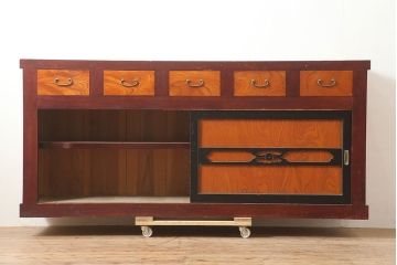 【簡易リペア限定品】和製アンティーク　昭和初期　純和風のお部屋にぴったりの水屋箪笥・下段(重ね箪笥、収納棚、戸棚、食器棚)(R-046269)