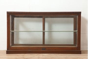 和製アンティーク　昭和初期　ナラ材　4面ガラスの薄型ショーケース(ガラスケース、飾り棚)(R-046272)