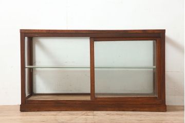 和製アンティーク　昭和初期　ナラ材　4面ガラスの薄型ショーケース(ガラスケース、飾り棚)(R-046272)