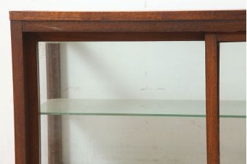 和製アンティーク　昭和初期　ナラ材　4面ガラスの薄型ショーケース(ガラスケース、飾り棚)(R-046272)