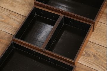 レトロ雑貨　明治大正期　ケヤキ材　漆塗り　鏡台付きの便利な裁縫箱(ソーイングボックス、針箱、小引き出し、小物収納、メイクボックス)(R-046280)