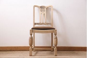 アンティーク家具　イギリスアンティーク　ストリップド(剥離)　オーク材　バルボスレッグのダイニングチェア(椅子)(R-046284)