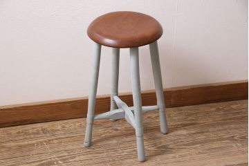 アンティーク家具　昭和初期　ブナ材　可愛らしいペイントが魅力のレトロなスツール(木製チェア、丸椅子)(R-046285)