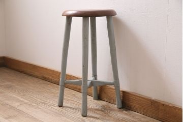 アンティーク家具　昭和初期　ブナ材　可愛らしいペイントが魅力のレトロなスツール(木製チェア、丸椅子)(R-046285)