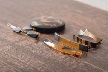 古い鼈甲　コンパクト　髪留　6点(べっこう、シルバー、在銘)(R-046289)