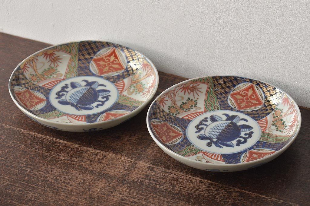 明治期　伊万里焼　色絵6寸皿2枚セット(和食器、中皿)(R-046296)