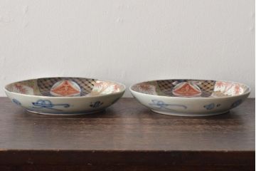 明治期　伊万里焼　色絵6寸皿2枚セット(和食器、中皿)(R-046296)