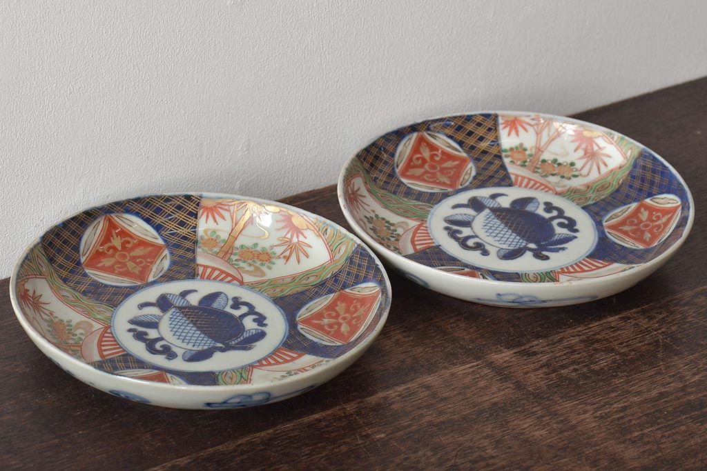 明治期　伊万里焼　色絵6寸皿2枚セット(和食器、中皿)(R-046296)
