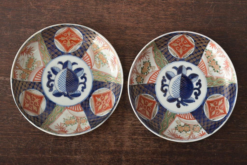 明治期　伊万里焼　色絵6寸皿2枚セット(和食器、中皿)(R-046296)