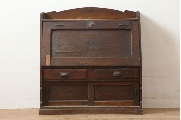 アンティーク家具　ナラ材　象嵌がおしゃれなライティングビューロー(簿記机、在宅ワーク、在宅用ワークデスク)(R-046304)