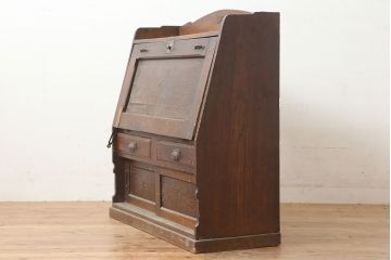 アンティーク家具　ナラ材　象嵌がおしゃれなライティングビューロー(簿記机、在宅ワーク、在宅用ワークデスク)(R-046304)
