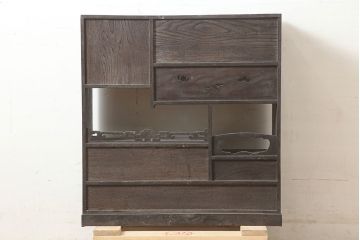 アンティーク家具　昭和初期　松竹梅の透かし入りの飾り棚(飾棚、茶棚)(R-046305)