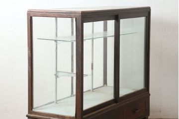 アンティーク家具　昭和初期　ナラ材　レトロな雰囲気が魅力のガラスケース(ショーケース、陳列棚)(R-046309)