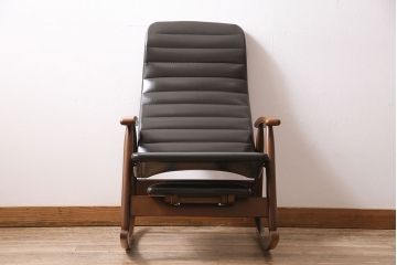 和製ヴィンテージ　昭和中期　松田家具　ブナ材　スタイリッシュなデザインの国産ロッキングチェア(チェア、アームチェア、ビンテージ)(R-046310)