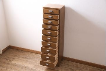 カタログ掲載品　ラフジュ工房オリジナル　縦型　脚付きのレトロな10段チェスト(ハイチェスト、引き出し)(R-046313)
