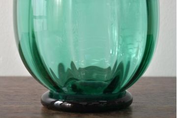 イタリア　ベネチアンガラス　ブルー・グリーン(青緑)　花瓶(サイン有、作家物、ヴェネチアングラス、グラデーション)フラワーベース　花器(R-046318)