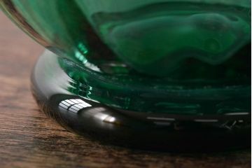 イタリア　ベネチアンガラス　ブルー・グリーン(青緑)　花瓶(サイン有、作家物、ヴェネチアングラス、グラデーション)フラワーベース　花器(R-046318)