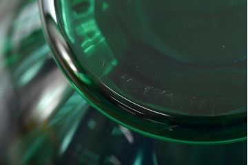 イタリア　ベネチアンガラス　ブルー・グリーン(青緑)　花瓶(サイン有、作家物、ヴェネチアングラス、グラデーション)フラワーベース　花器(R-046318)