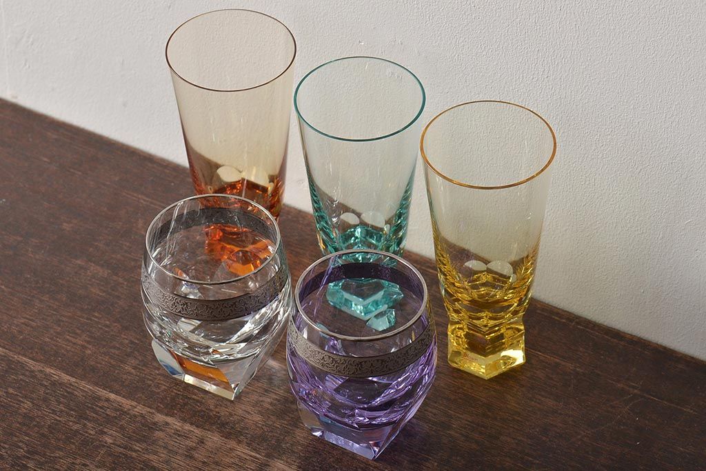 チェコガラス　MOSER　モーゼル　グラス5点(ボヘミアクリスタル、コップ)(R-046321)